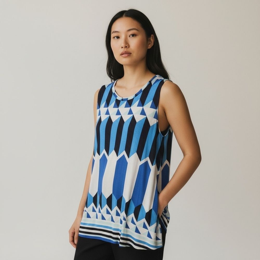 Croft & Barrow Blue and Black Geometric Tank Top